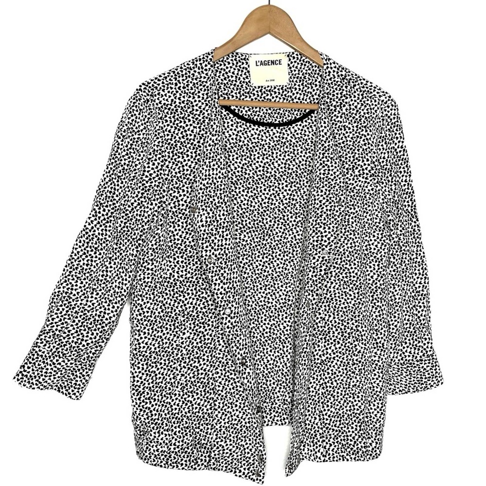 L'agence Button Down Blazer Jacket Blouse Hearts Print Long Sleeves Top Size S